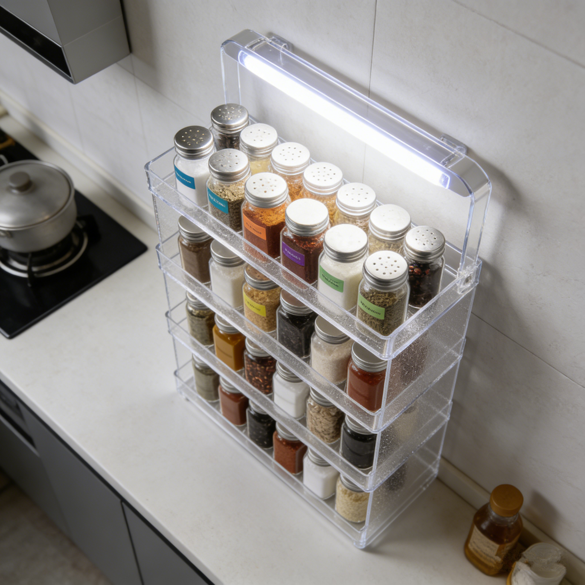 GlowStack Spice Tower: The Illuminated Acrylic Multi-Tier Spice Rack
